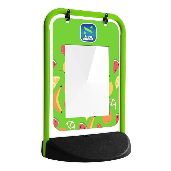  Eco Swinger With Custom Colour Frame And Printed Poster Pocket Showing Fruit Artwork