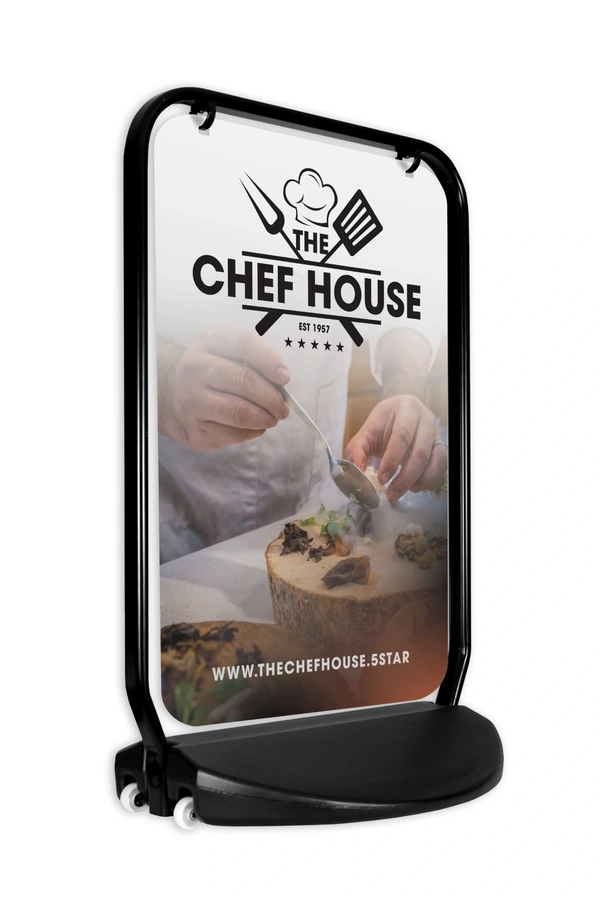  Swinger 4000 Black Frame With Aluminium Panel Showing Restaurant Artwork